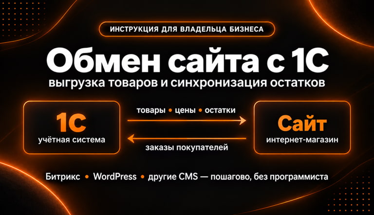 Обмен сайта с 1С: выгрузка товаров, цен и остатков на сайт и загрузка заказов покупателей в 1С
